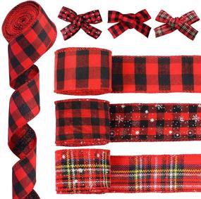 img 4 attached to 🎀 3 Rolls Red Black Plaid Burlap Ribbon - Buffalo Plaid Wired Ribbon for DIY Wrapping, Crafts Decoration, Floral Bows Craft - Christmas Theme