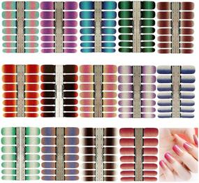 img 4 attached to 💅 Glitter Gradient Color Shine Nail Stickers - 14 Sheets | Adhesive Full Nail Wraps | DIY Nail Design | Nail Art Polish Strips Stickers Decals