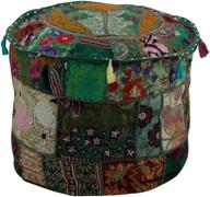 ganesham handmade indian hippie cotton floor pillow & cushion patchwork bean bag chair cover - vintage boho bohemian style, dark green (13&#34; h x 22&#34; diam. inch) логотип