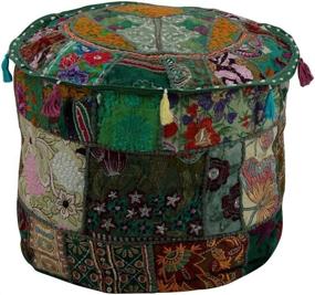 img 2 attached to GANESHAM Handmade Indian Hippie Cotton Floor Pillow & Cushion Patchwork Bean Bag Chair Cover - Vintage Boho Bohemian Style, Dark Green (13&#34; H x 22&#34; Diam. inch)