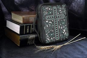 img 3 attached to 📚 Montana West Leather Bible Cover Case for Women and Men, Embroidered Cross Design with Rhinestones and Zippered Closure, Floral Pattern, Handle and Turquoise Accent, Black