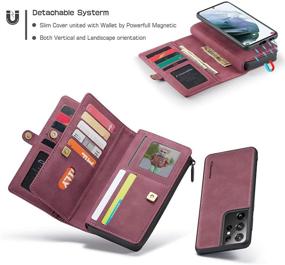 img 2 attached to 📱 HAII Galaxy S21 Ultra Wallet Case - Multi-Functional Leather Purse Cover with Card Slots & Detachable Magnetic Phone Case (Red)