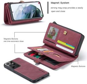 img 1 attached to 📱 HAII Galaxy S21 Ultra Wallet Case - Multi-Functional Leather Purse Cover with Card Slots & Detachable Magnetic Phone Case (Red)