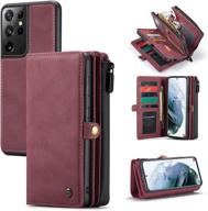 📱 haii galaxy s21 ultra wallet case - multi-functional leather purse cover with card slots & detachable magnetic phone case (red) logo