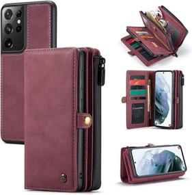 img 4 attached to 📱 HAII Galaxy S21 Ultra Wallet Case - Multi-Functional Leather Purse Cover with Card Slots & Detachable Magnetic Phone Case (Red)