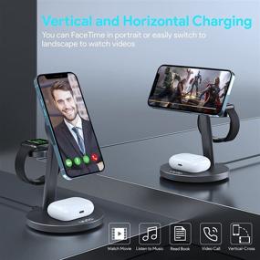 img 1 attached to 🔌 Aluminum Alloy Magnetic Wireless Charger Stand 3-in-1 - Fast Mag-Safe Charging Station for iPhone 13/12, 12 Pro, 13/12 Pro Max, 13/12 Mini - iWatch 7/6/SE/5/4/3/2 - AirPods 2/Pro (with QC 3.0 Adapter)