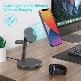 img 2 attached to 🔌 Aluminum Alloy Magnetic Wireless Charger Stand 3-in-1 - Fast Mag-Safe Charging Station for iPhone 13/12, 12 Pro, 13/12 Pro Max, 13/12 Mini - iWatch 7/6/SE/5/4/3/2 - AirPods 2/Pro (with QC 3.0 Adapter)