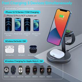 img 3 attached to 🔌 Aluminum Alloy Magnetic Wireless Charger Stand 3-in-1 - Fast Mag-Safe Charging Station for iPhone 13/12, 12 Pro, 13/12 Pro Max, 13/12 Mini - iWatch 7/6/SE/5/4/3/2 - AirPods 2/Pro (with QC 3.0 Adapter)