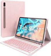 🎉 typecase samsung tab s7 keyboard case - slim leather folio with 7 colors backlit keyboard, s pen holder, and stand cover - pink logo