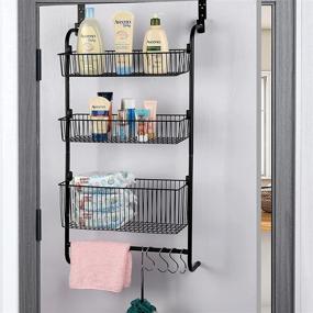 img 3 attached to Black Heavy Duty Wetheny Over The Door Pantry Organizer with 3 Tiers, Hanging Wire Storage Basket, Spice Rack Shelf, Hooks, and Towel Rack for Bathroom, Kitchen, Craft Room