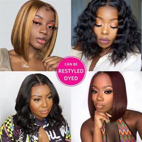 img 3 attached to 🏿 Black Women's Short Bob Human Hair Lace Front Wigs | Straight 13x4x1 Lace Frontal | 100% Unprocessed Brazilian Virgin Human Hair | Natural Hairline | 12 inch Length