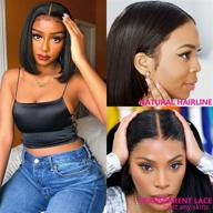 🏿 black women's short bob human hair lace front wigs | straight 13x4x1 lace frontal | 100% unprocessed brazilian virgin human hair | natural hairline | 12 inch length logo