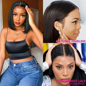 img 4 attached to 🏿 Black Women's Short Bob Human Hair Lace Front Wigs | Straight 13x4x1 Lace Frontal | 100% Unprocessed Brazilian Virgin Human Hair | Natural Hairline | 12 inch Length