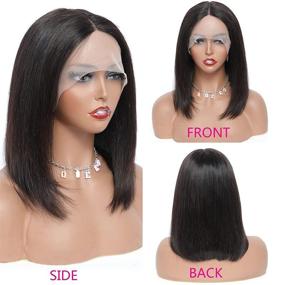 img 2 attached to 🏿 Black Women's Short Bob Human Hair Lace Front Wigs | Straight 13x4x1 Lace Frontal | 100% Unprocessed Brazilian Virgin Human Hair | Natural Hairline | 12 inch Length