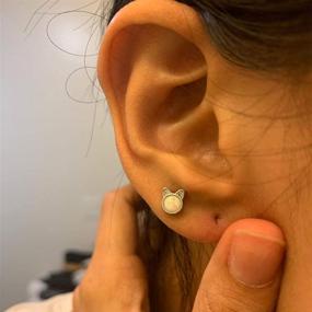 img 2 attached to JEWSEEN 16g Cute Cat Opal Center Tragus Helix Stud Conch Ring Cartilage Earring: A Stylish Body Piercing Delight