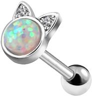 jewseen 16g cute cat opal center tragus helix stud conch ring cartilage earring: a stylish body piercing delight logo