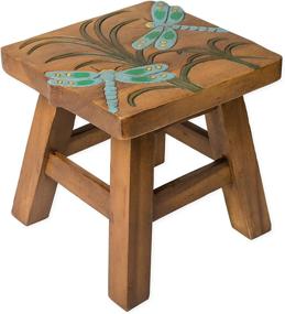 img 4 attached to Captivating Dragonfly Design: Hand Carved Acacia Hardwood Decorative Short Stool