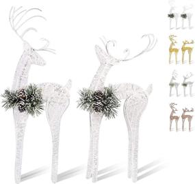 img 4 attached to 🎄 Sparkling White Pinecone Rattan Reindeer Figurine Set - Elegant Christmas Table Decorations for Xmas Holiday Party