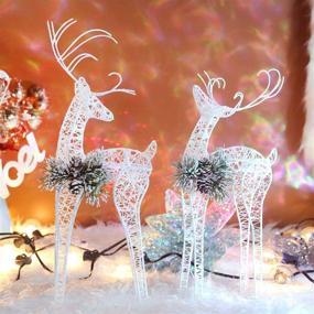 img 3 attached to 🎄 Sparkling White Pinecone Rattan Reindeer Figurine Set - Elegant Christmas Table Decorations for Xmas Holiday Party