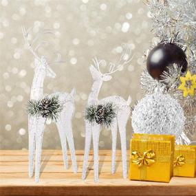 img 2 attached to 🎄 Sparkling White Pinecone Rattan Reindeer Figurine Set - Elegant Christmas Table Decorations for Xmas Holiday Party