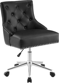 img 3 attached to 🪑 Black Swivel Office Chair with Nailhead Trim and Tufted Button Faux Leather - Modway Regent