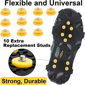 img 2 attached to ❄️ Ice Snow Grips Traction Cleats with Anti-Slip Spikes: Universal Crampons for Snow Shoes, Hiking, Ice Fishing - Includes 10 Extra Replacement Steel Studs