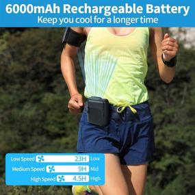 img 2 attached to Portable Waist Fan with USB Necklace, Hands-Free Cooling Fan | 6000mAh Rechargeable Battery 🌀 | 23H Working Time | 3 Speeds | Ideal for Outdoor Workers, Hiking, Climbing, Camping
