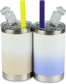 img 4 attached to 🍼 Housavvy Kids Tumbler: Vacuum Insulated Stainless Steel Cup with Lid and Straw, 2 Pack (11 oz), Brown/Blue Tie Dye - Child-Friendly Drinkware Solution!