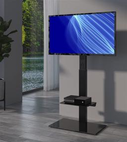 img 3 attached to 📺 Universal Floor TV Stand with Mount and Shelves for 32-65 inch LCD LED Flat/Curved Screens, Sturdy and Swivel, Ideal for Small Spaces, Black