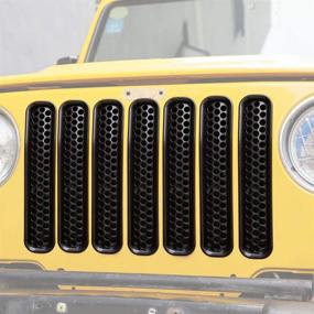 img 2 attached to 🔳 Enhance Your Jeep Wrangler TJ with RT-TCZ Black Honeycomb Mesh Front Grill Inserts Kit - (7PCS) - 1997-2006 Compatible