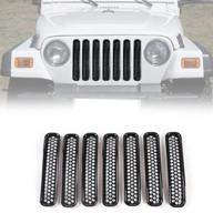 🔳 enhance your jeep wrangler tj with rt-tcz black honeycomb mesh front grill inserts kit - (7pcs) - 1997-2006 compatible logo