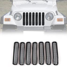img 4 attached to 🔳 Enhance Your Jeep Wrangler TJ with RT-TCZ Black Honeycomb Mesh Front Grill Inserts Kit - (7PCS) - 1997-2006 Compatible