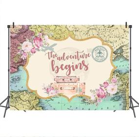 img 2 attached to 🌍 Mocsicka Adventure Awaits Backdrop: Travel-themed Baby Shower Party Decorations- 7x5ft Vinyl Dessert Table Background with Photobooth Prop