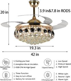 img 3 attached to 🔧 Remote Control Modern Fandelier, 42” Retractable Ceiling Fan with Light, Stylish Indoor Chandelier Ceiling Fan featuring 3 Speeds and 3 Colors Lighting, a Multifunctional Furniture Fixture