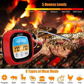 img 2 attached to AOZBZ Kitchen BBQ Grill Smoker Meat Oil Milk Yogurt Cooking Thermometer with Touch Display, Timer Function, Bracket, and High Temp Resistant Waterproof Probe (Red)