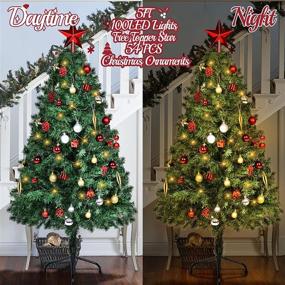 img 3 attached to 🎄 5ft ILLUMINEW Artificial Christmas Tree with 8 Flashing Modes and Warm White Light. Metal Stand Xmas Pine Tree for Indoor/Outdoor Holiday Party Decorations