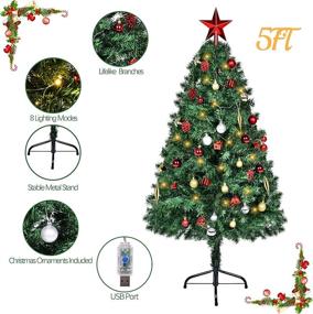 img 2 attached to 🎄 5ft ILLUMINEW Artificial Christmas Tree with 8 Flashing Modes and Warm White Light. Metal Stand Xmas Pine Tree for Indoor/Outdoor Holiday Party Decorations