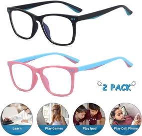 img 2 attached to 👓 STORYCOAST Kids Blue Light Blocking Glasses for Boys Girls, TR90 Square Child Eyeglasses Frame, Anti Eyestrain Computer Gaming Glasses 2-Pack (Matte Black + Matte Light Pink Frames)