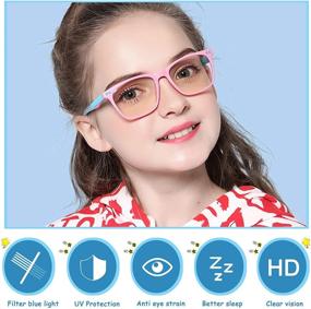 img 3 attached to 👓 STORYCOAST Kids Blue Light Blocking Glasses for Boys Girls, TR90 Square Child Eyeglasses Frame, Anti Eyestrain Computer Gaming Glasses 2-Pack (Matte Black + Matte Light Pink Frames)