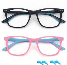 img 4 attached to 👓 STORYCOAST Kids Blue Light Blocking Glasses for Boys Girls, TR90 Square Child Eyeglasses Frame, Anti Eyestrain Computer Gaming Glasses 2-Pack (Matte Black + Matte Light Pink Frames)