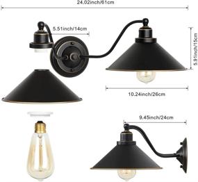 img 3 attached to 🏭 2-Light Industrial Gooseneck Wall Sconce Fixture with Black Metal Lampshades - Vintage Edison Wall Lamps for Bedroom, Kitchen, Living Room, Porch, Hallway, Mirror Cabinets, Dressing Tab