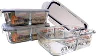 🍱 glass meal prep containers/lunchbox 3pk by portion perfection - portion control containers for weight-loss, heat proof, 3 compartment + lids, clear instruction guide for practical weight control логотип