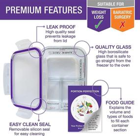 img 2 attached to 🍱 Glass Meal Prep Containers/Lunchbox 3pk by Portion Perfection - Portion Control Containers for Weight-Loss, Heat Proof, 3 Compartment + Lids, Clear Instruction Guide for Practical Weight Control