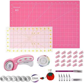 img 4 attached to 🧵 Rdutuok 45mm Rotary Cutter Set Quilting Kit, 6 Replacement Blades, A3 Cutting Mat(18X12&#34;), Acrylic Ruler, Sewing Pins, Cushion, Craft Knife Set and Craft Clips - Perfect for Sewing, Crafting, Patchworking