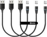 efficient netdot gen12 usb-c magnetic fast charging cable [1ft,3 pack black] for type-c device with data transfer capability logo