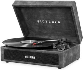 img 2 attached to Victrola Vintage 3-Speed Bluetooth Portable Suitcase Record Player: Upgraded Sound, Built-in Speakers, Extra Stylus, Lambskin