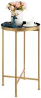 🌞 hollyhome weatherproof metal round end table, indoor & outdoor coffee side table, snack sofa table for living room, anti-rust plant stand, (d) 14.5" x (h) 25", gold/navy blue logo