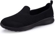 👟 black casual mesh slip-on walking sneakers for women - comfortable and stylish logo