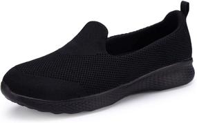 img 4 attached to 👟 Black Casual Mesh Slip-On Walking Sneakers for Women - Comfortable and Stylish