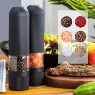 electric salt and pepper grinder set, adjustable coarseness, ideal for sea salt, black pepper or spices, effortless control, stainless steel salt and pepper grinder (pack of 2) logo